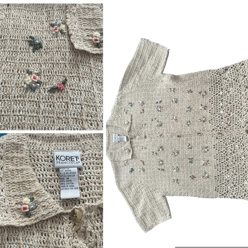 Koret Tan Knit Cardigan with Floral Details